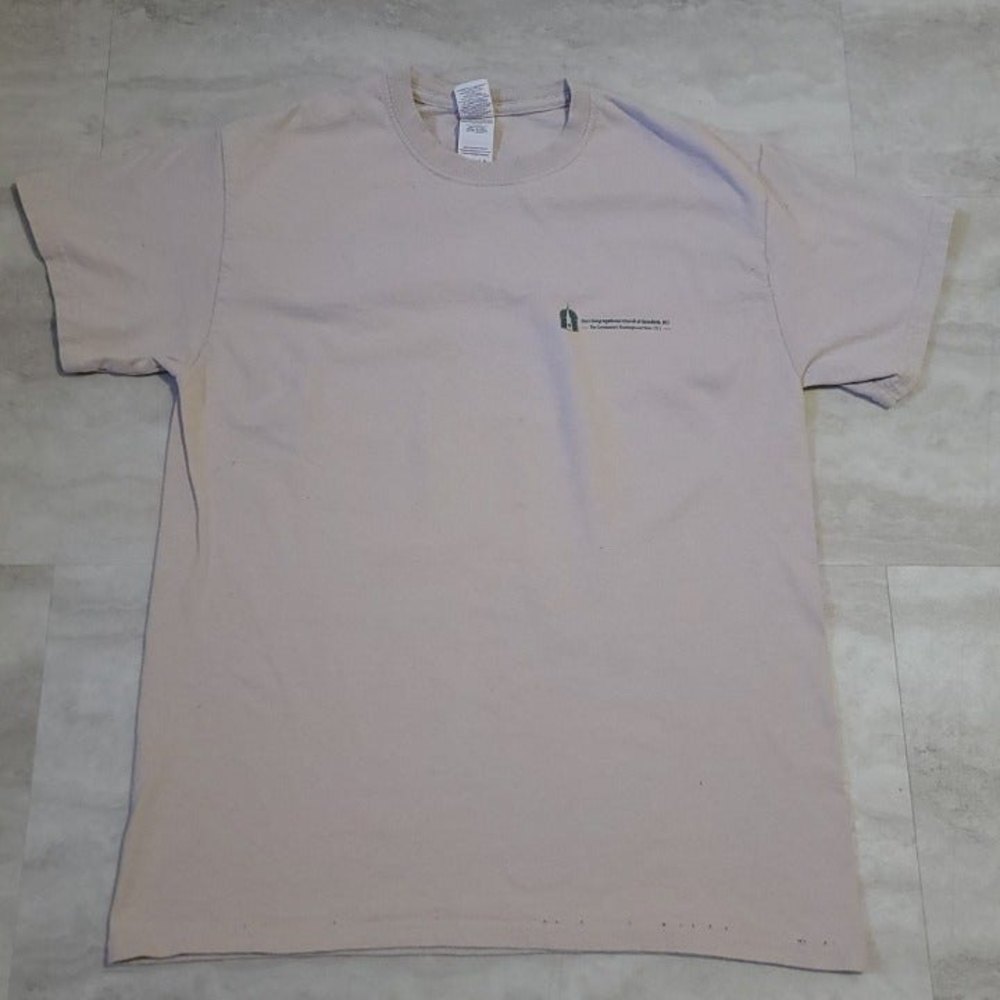 Brimfield Antique Auto Show First Congregational Church Graphic Tan Gildan Shirt